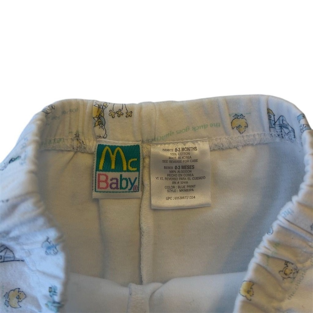 VTG Y2K McBaby Infant Pants 0-3 Months Noah's Ark Farm Bear Pattern Blue - Picture 7 of 8